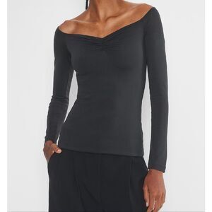Aritzia Contour Ortega Long Sleeve Sweetheart Off-the-shoulder Top Black XL NEW